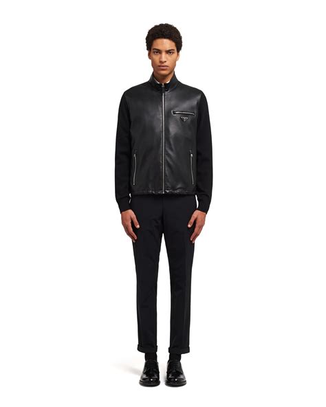 prada lamb jacket|Black Nappa and knit blouson jacket .